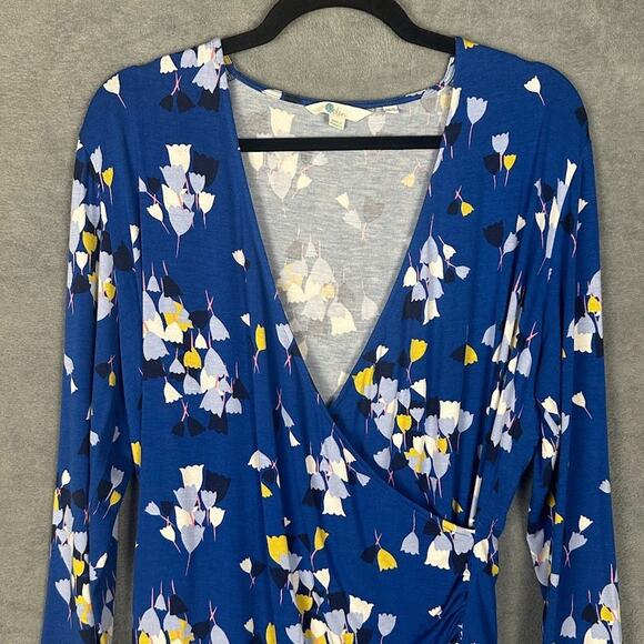 Boden Top Womens 14 Blue Floral Long Sleeve Faux Wrap Jersey Preppy Career - Picture 2 of 12